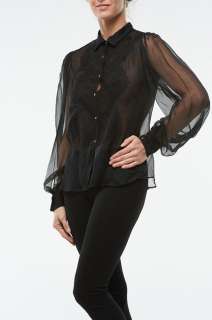 New Roberto Cavalli Sheer Flare Blouse Shirt Black 40  