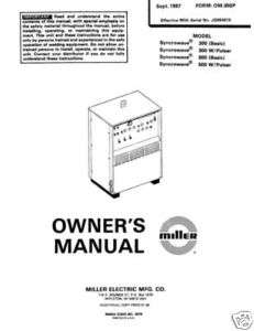 Miller Syncrowave Welder Owners Manual & Parts List  