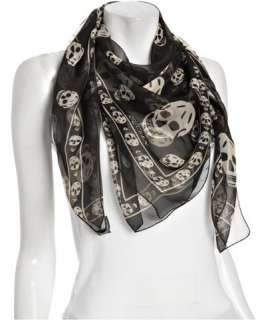 Alexander McQueen black skull print silk chiffon scarf