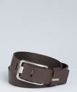 Calvin Klein chocolate leather wide prong belt  