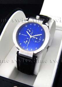   Movado ELLIPTICA Chronograph Blue Dial Leather Band Swiss Quartz Watch