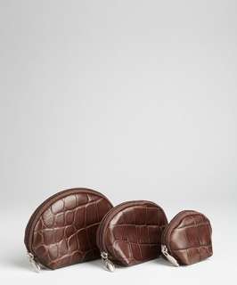 Furla coffee croc embossed leather Matrioska 3 in 1 cosmetics bag