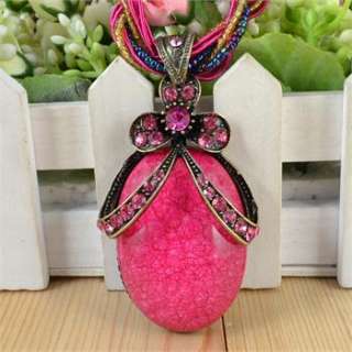   Multi Chain Resin Bead Pendant Crystal Flower Necklace 26 N102  