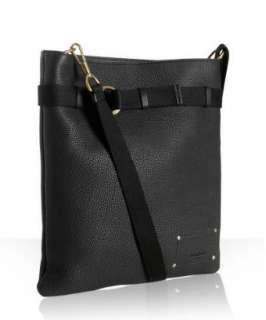 Yves Saint Laurent black leather London flat messenger bag   