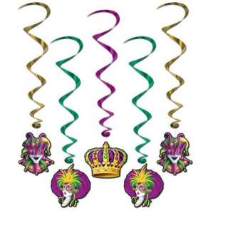 Pack of five (5) Mardi Gras Whirl hanging decorations in metallic gold 