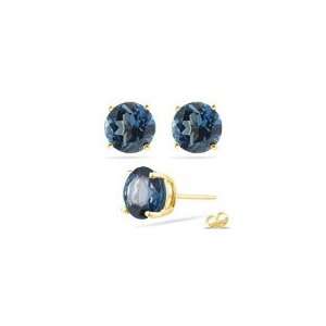  7 mm Round London Blue Topaz Stud Earrings in 18K Yellow 