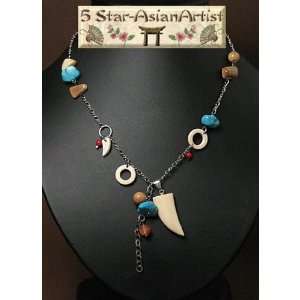  Handcarved Mammoth Ivory Tusk and Turquoise Necklace 