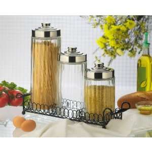  Kitchen Clear Glass Canister Set with Metal Stand