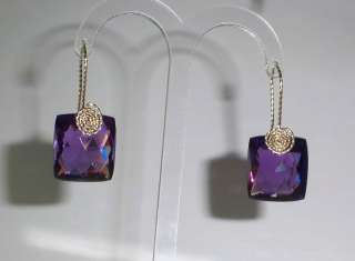   Checkerboard cut Purple Amethyst 14kt yellow gold Pierced Earrings