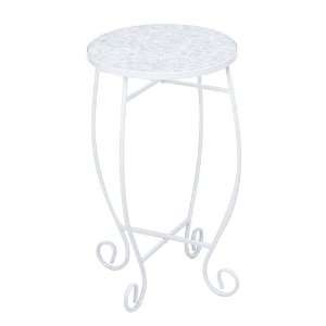   Side Table With Mosaic Glass Top, White Patio, Lawn & Garden