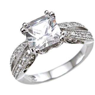   .925 Princess Square CZ Silver Promise Engagement Ring sz 7  