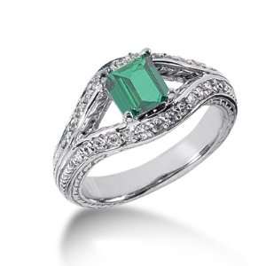  1.1 Ct Diamond Emerald Ring Engagement Princess Cut Pave 