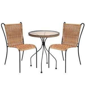 Alpine Steel Bistro Set w/ Rattan Design 1 Table 2 Chairs  