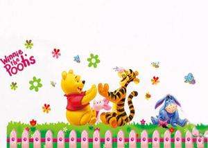 Removable Winnie The Pooh Tiger Colorful Flowers Art Mural Wall 