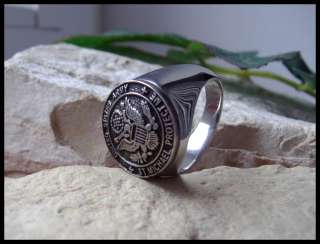AJS © USA ARMY RING SURGICAL STEEL SILVER MASSIVE (D31)  