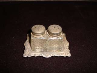 Vintage Salt & Pepper Shakers with Silver Plated Tray  