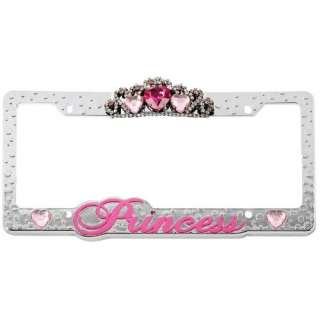  License Plate Frame Chrome   Pink Princess Love w/ 3D Rose 