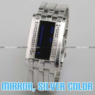 28 Blue LED Binary Digital Mirror Men Lady Sport Watch  