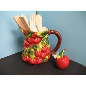 3D CHERRY RED utensil holder Kitchen Decor BISTRO CHERRIES Home set 