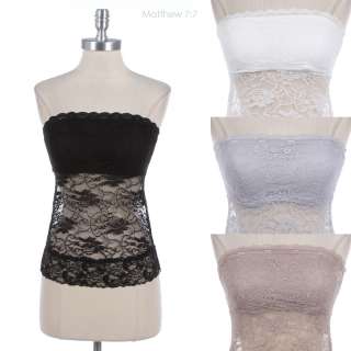 Strapless See Through All Over Lace Tube Tank Top Bra Pad Camisole 