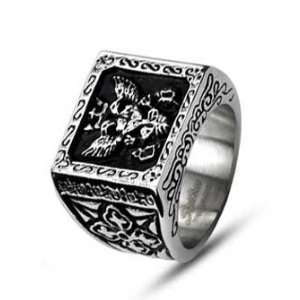   Polished Stainless Steel Biker Ring With Royal Empire Shield Design