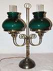 Vintage Dual Lamp Brass Student Lamp Light w/Green Glas