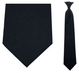 Mens Polyester Uniform Black Tie Clip On 20 Length  