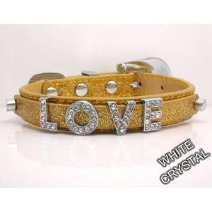  Small Gold Glitter Leather with Swarovski Grade Crystal Pet Collar 