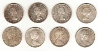 Lot Of 8 Canadian Silver Dollars $8 Face Value Various 1956 1967 