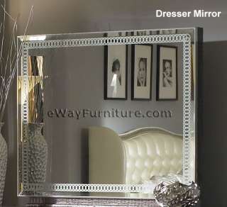 Upholstered Vanity, Mirror, Bench Crystal Accents Hollywood Bedroom 