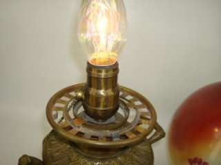 VICTORIAN BRONZE ELECTRIFIED OIL LAMP ASIAN MOTIF  