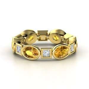   Square Band, 14K Yellow Gold Ring with Citrine & Diamond Jewelry