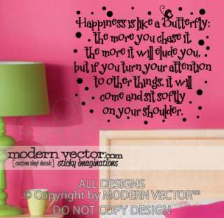 HAPPINESS IS LIKE A BUTTERFLY Vinyl Wall Quote Decal  