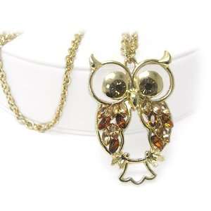   Crystal Stud Owl Pendant Long Necklace Fashion Jewelry Jewelry