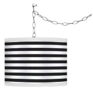 Swag Style Black Horizontal Stripe Shade Plug In Chandelier