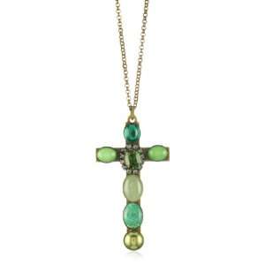   Palacios Piedras Green Swarovski Crystal And Cabochon Cross Necklace