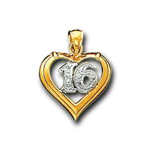   14K Yellow 2 Tone Gold Sweet 16 Heart Charm Pendant IceNGold Jewelry
