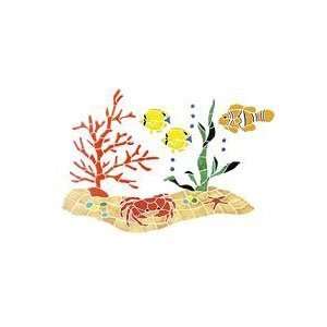   In Mosaics Aquatic Line Multi Color Reef Scene Mosaic Tile   Medium