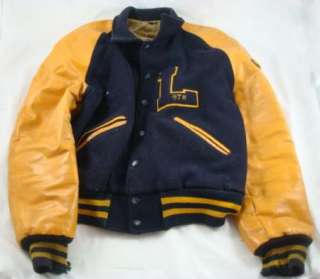   / 1971 Yellow Gold Black Varsity Letterman Naugalite Jacket Size 44