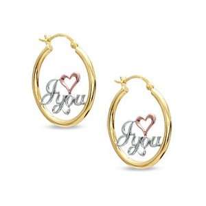  10K Tri Tone Gold I Love You Hoop Earrings HINGED HOOPS Jewelry