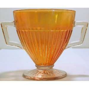  GL440   Vintage ribbed marigold carnival glass sugar bowl 