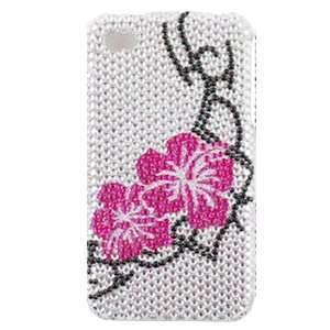   White with Hot Pink Two Hibiscus Floral Flowers Black Branches Design