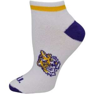 LSU Tigers Ladies White Flat Knit Ankle Socks:  Sports 